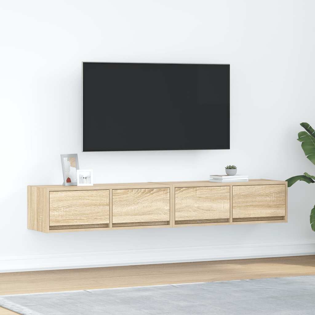TV-seinäkaapit 2 kpl sonoma-tammi 80x31x25,5 cm tekninen puu
