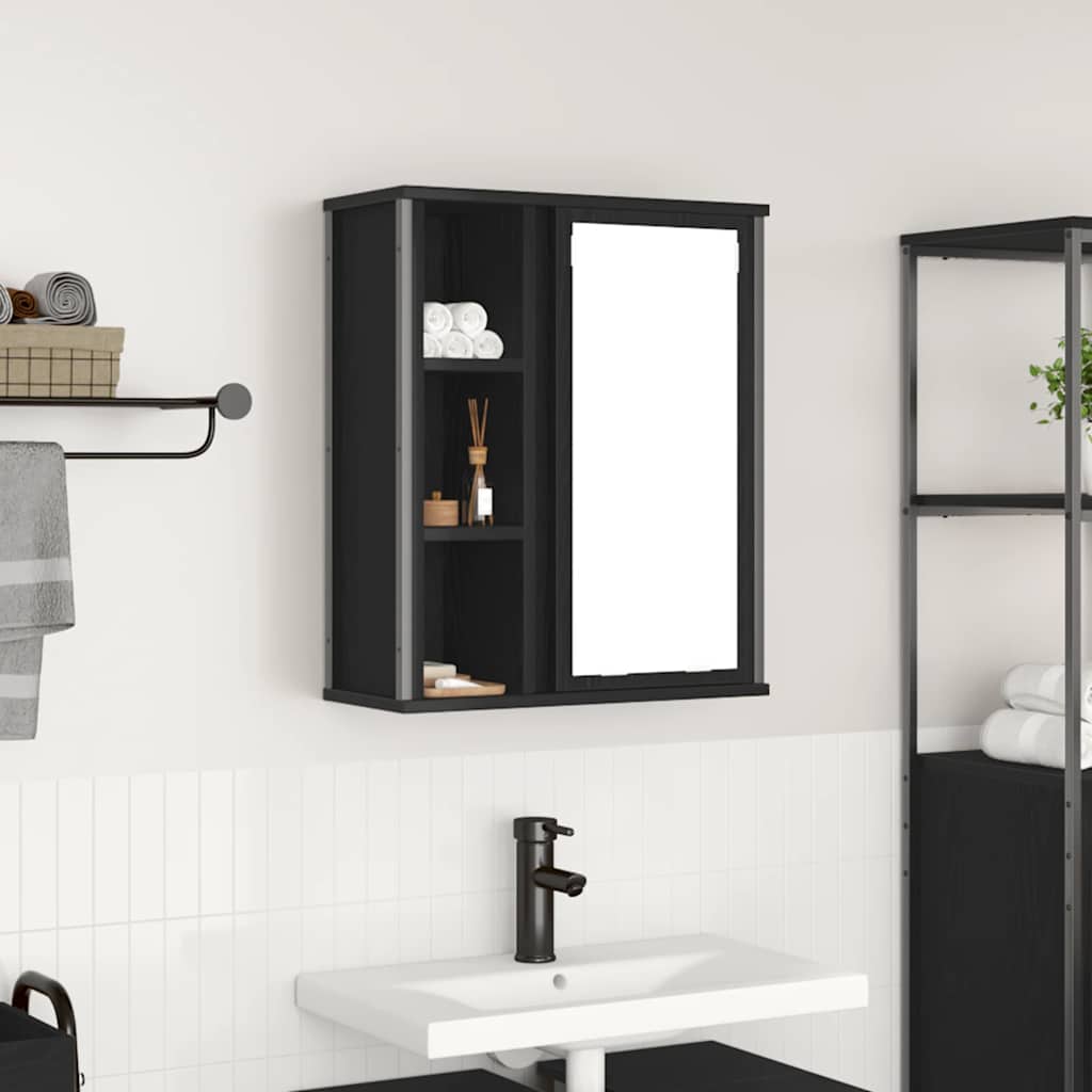 kylpyhuoneen seinäkaappi peilillä musta tammi 50x21x60 cm