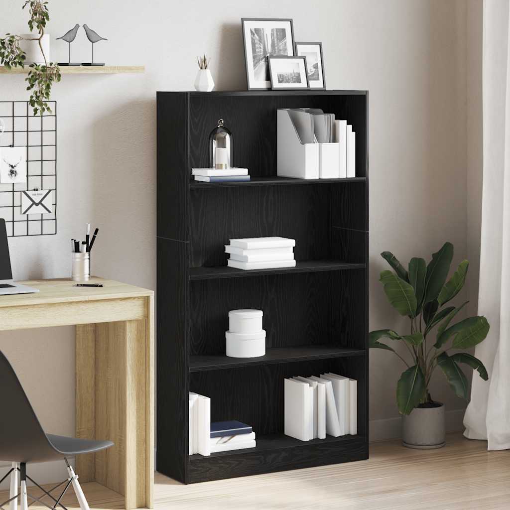 Kirjahylly musta tammi 80x24x143 cm tekninen puu