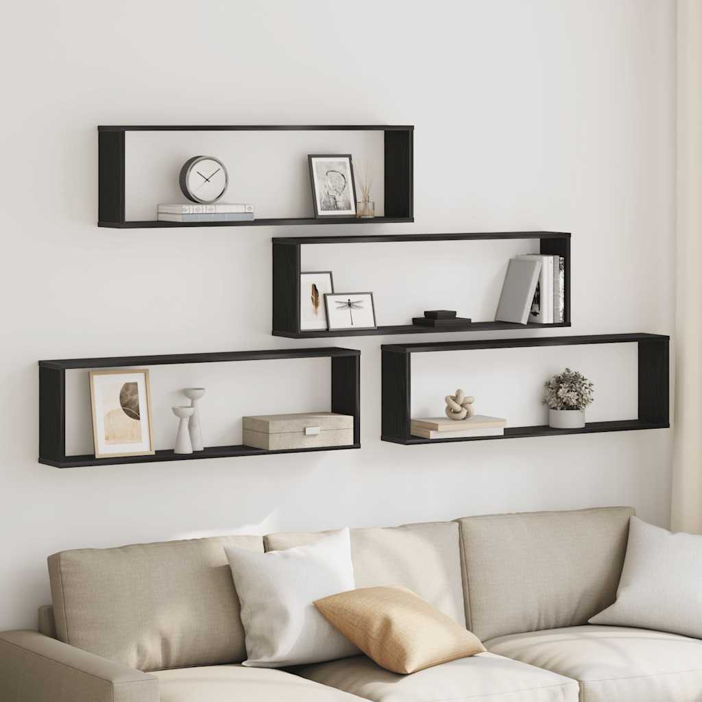 Wall Cube hyllyt 4 kpl musta tammi 100x15x30 cm tekninen puu