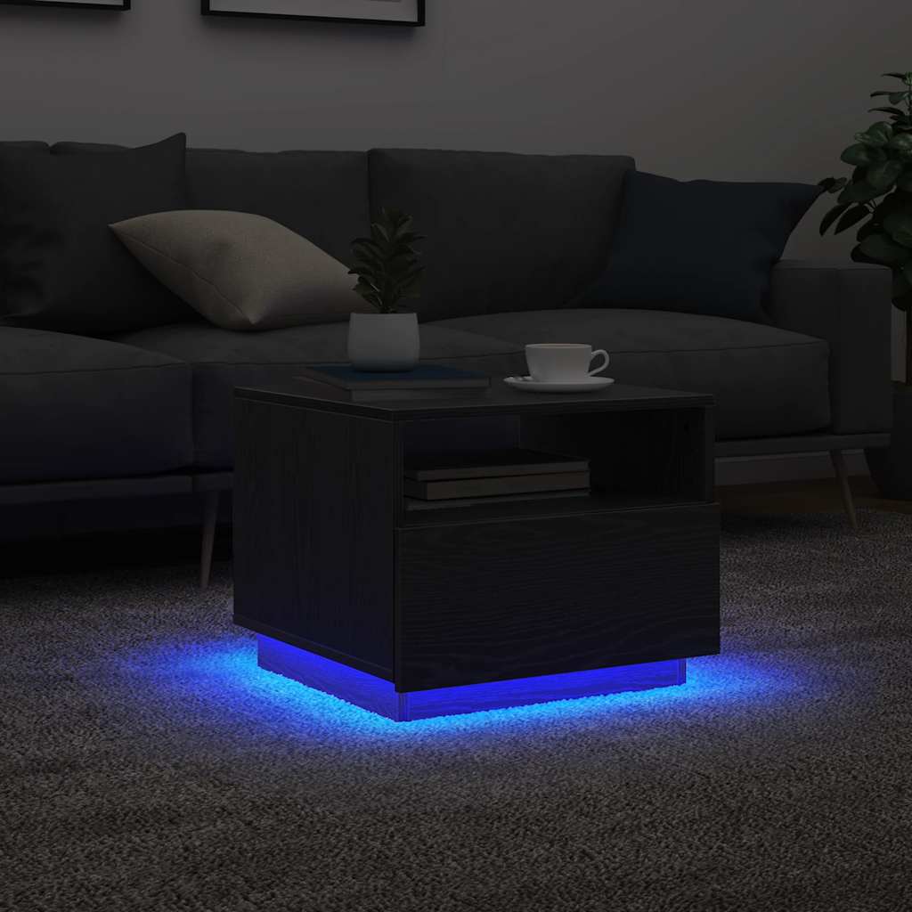 Sohvapöytä LED-valoilla musta tammi 50x49x40 cm
