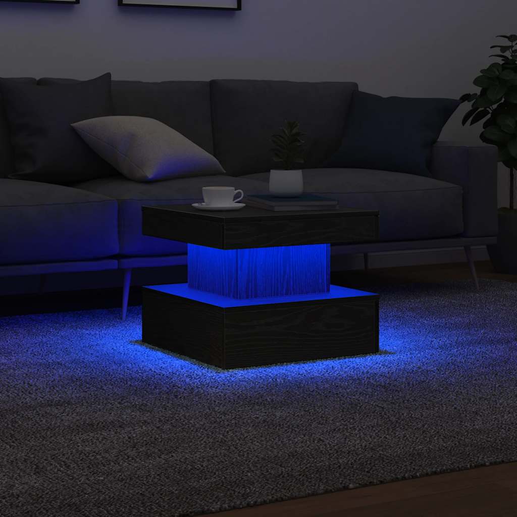 Sohvapöytä LED-valoilla musta tammi 50x50x40 cm