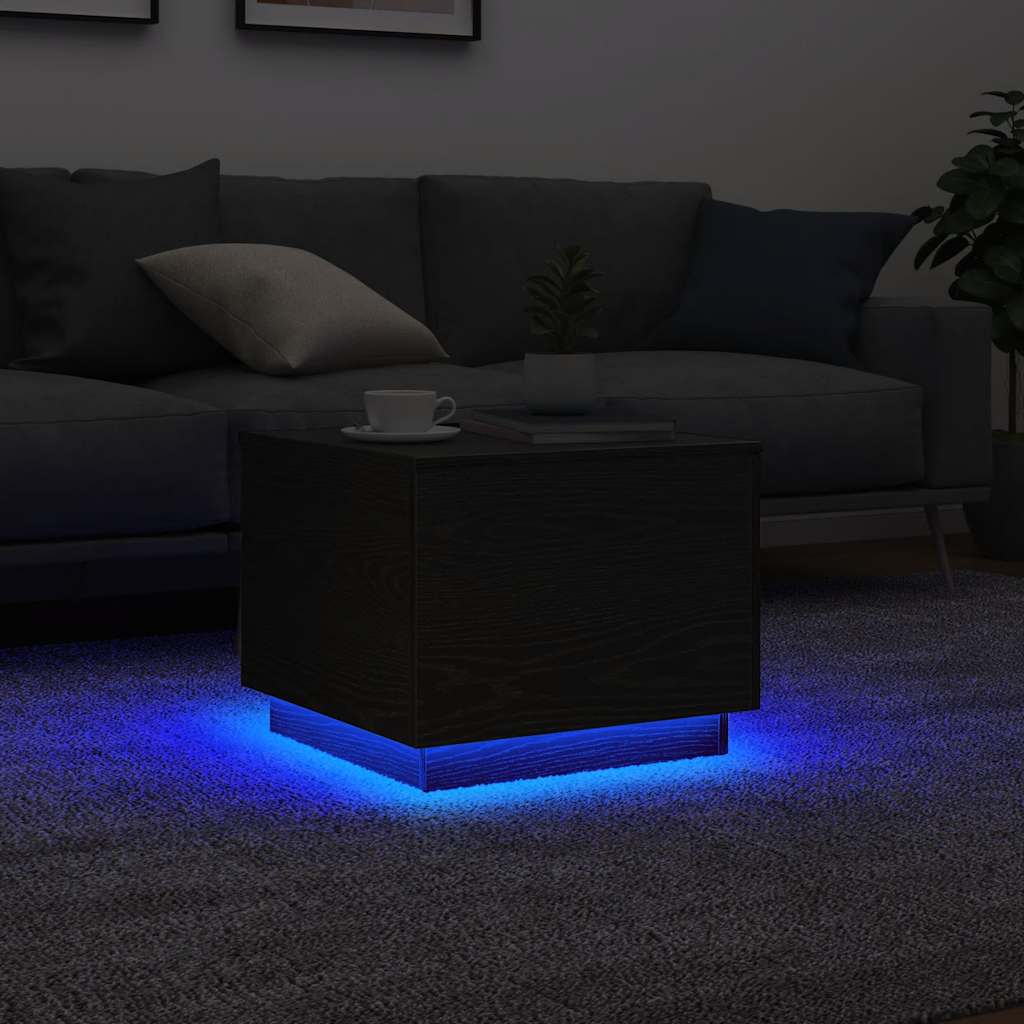 Sohvapöytä LED-valoilla musta tammi 50x50x40 cm