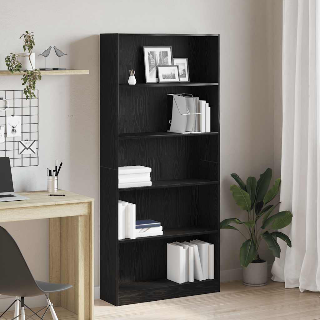 Kirjahylly musta tammi 80x24x176 cm tekninen puu
