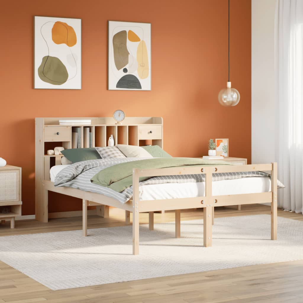 Sänky kirjahyllyllä ilman patjaa 140x190 cm täysi mänty