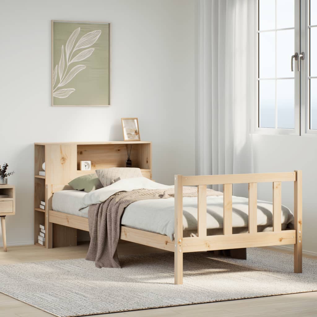Sänky kirjahyllyllä ilman patjaa 90x190 cm täysi mänty
