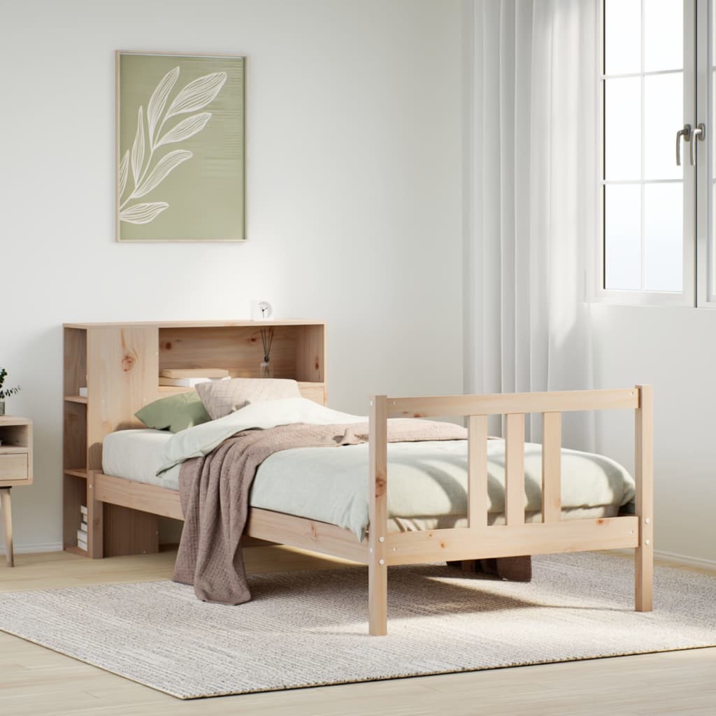 Sänky kirjahyllyllä ilman patjaa 75x190 cm täysi mänty