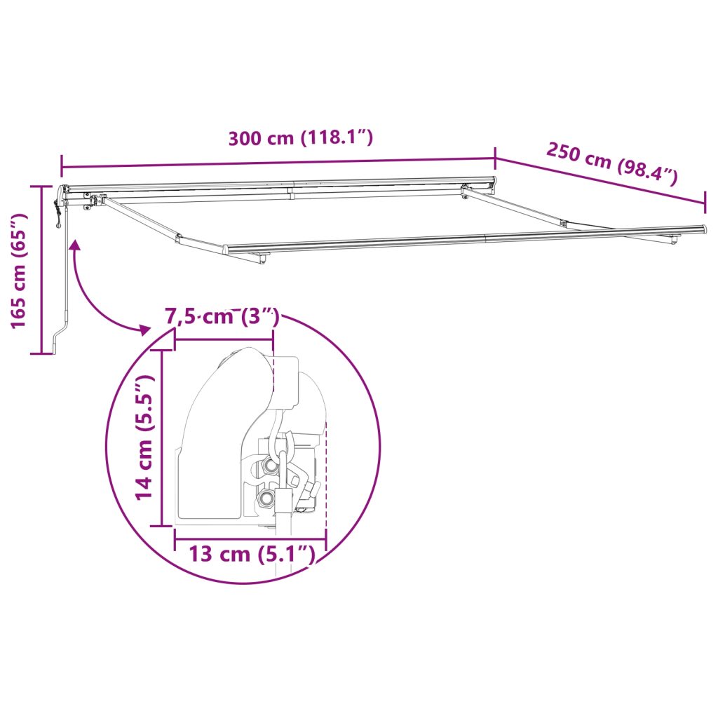 Automaattisesti sisäänvedettävä markiisi oranssina ja ruskeana, 300 x 250 cm - Image 11