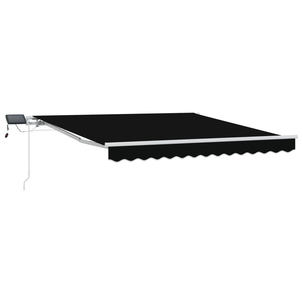 Manuaalinen sisäänvedettävä markiisi LED-mustana 300x250 cm, Markiisinkangas 3x2.5 m rungolle mustana - Image 2