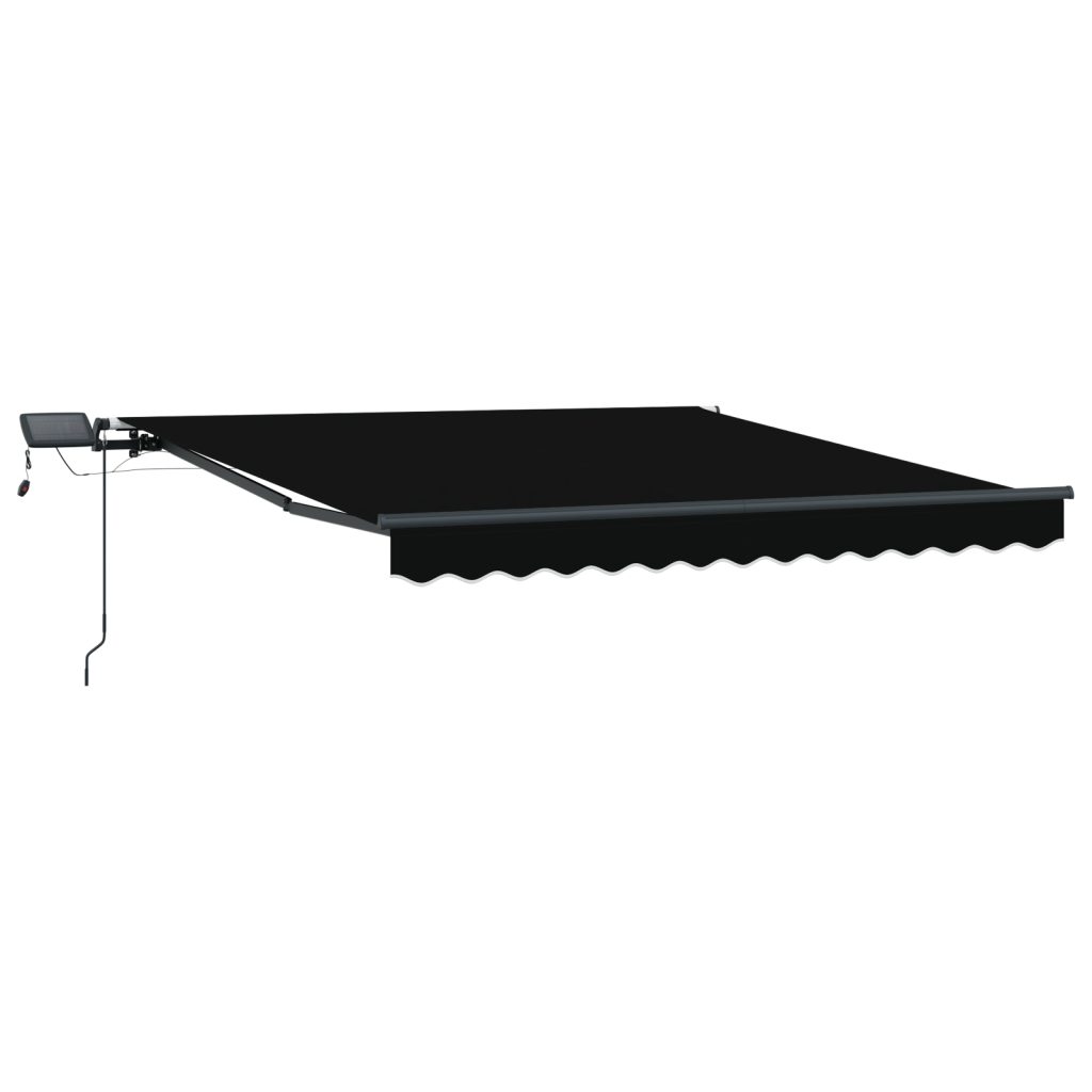 Manuaalinen sisäänvedettävä markiisi LED-valoilla musta 300x250 cm, Markiisin vaihto kangas 3x2.5 m runkoon musta - Image 4