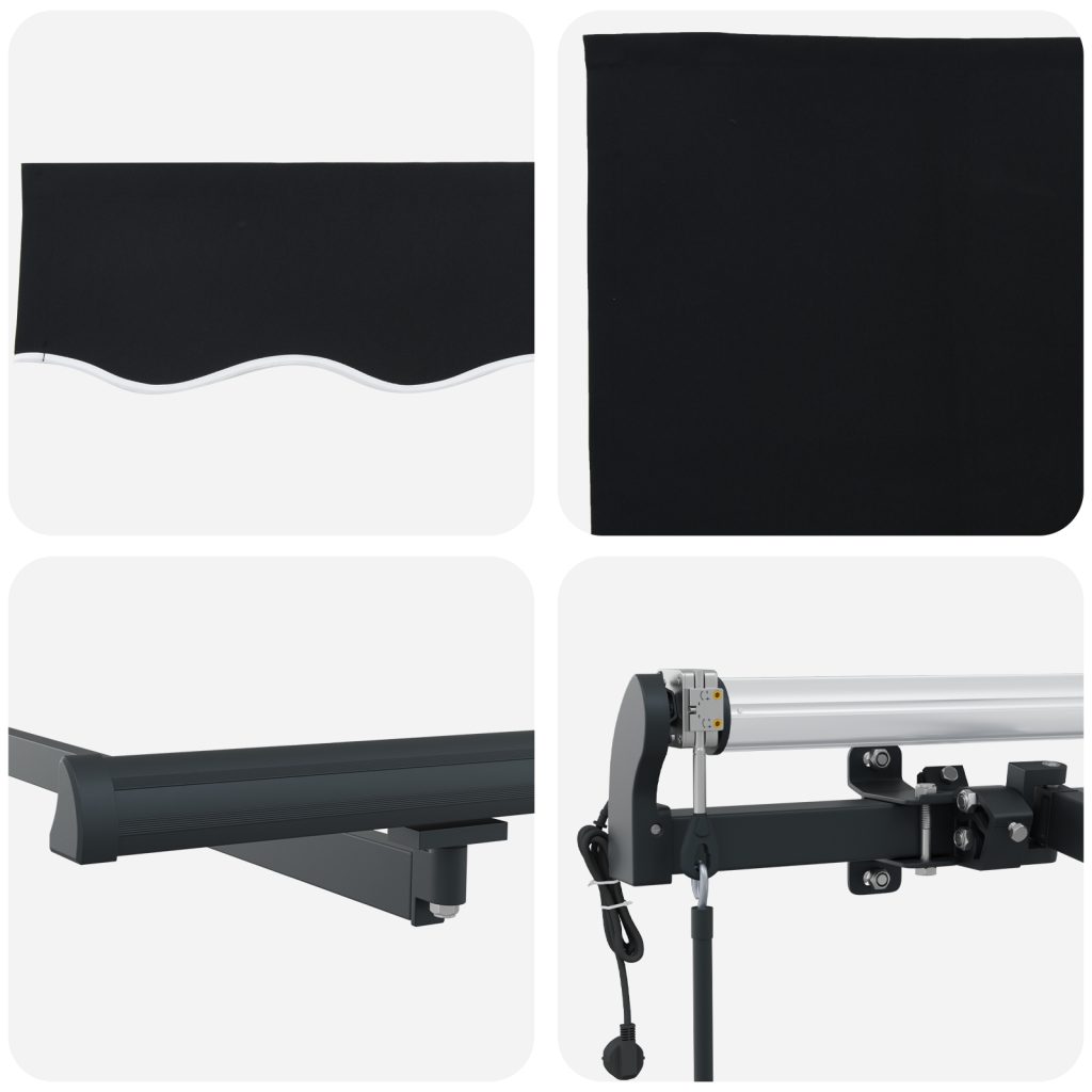 Automaattinen sisäänvedettävä markiisi musta 300x250 cm, markiisi vaihtoaukko 3x2.5 m kehykselle musta - Image 8