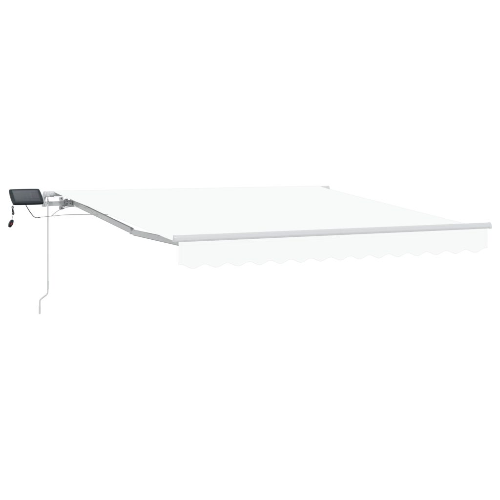 Manuaalinen sisäänvedettävä markiisi LED-valolla valkoisena 300x250 cm, Markiisin korvaava kangas 3x2.5 m rungolle valkoisena - Image 2