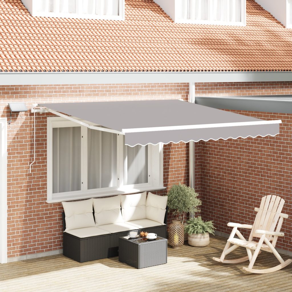 Manuaalinen Vedettävä Markiisi LED-valaistuksella Vaaleanharmaa 300x250 cm, Markiisin Vaihto Kangas 3x2,5 m Vaaleanharmaa