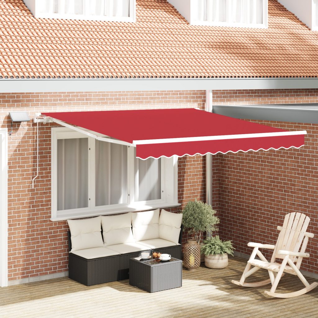 Manuaalinen Sisäänvedettävä Markiisi LED Valolla Punainen 300x250 cm, Markiisinkorvauskangas 3x2.5 m Runko Punainen