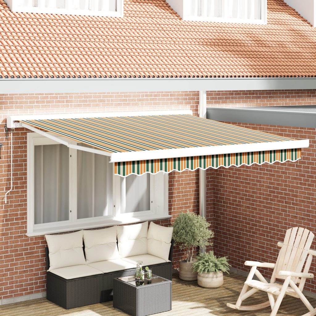 Automaattinen sisäänvedettävä markiisi Vihreä ja Keltainen 300x250 cm, Markiisivaihto-kangas 3x2,5 m rungolle Vihreä ja Keltainen