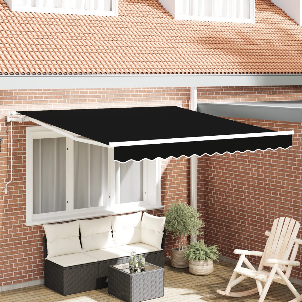 Automaattinen sisäänvedettävä markiisi musta 350x250 cm, Markiisin vaihtokangas 3,5x2,5 m rungolle musta