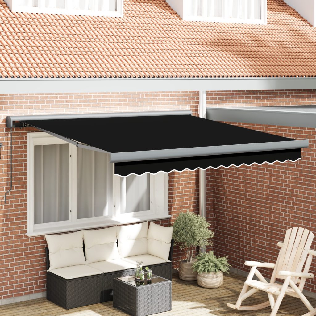 Manuaalinen sisäänvedettävä markiisi musta 350x250 cm, Markiisin vaihto kangas 3,5x2,5 m rakenteelle musta