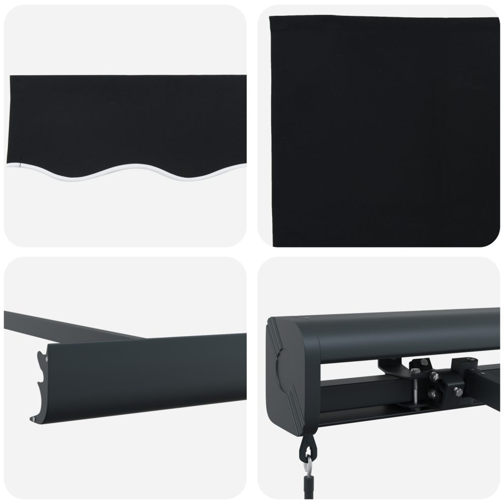 Manuaalinen sisäänvedettävä markiisi musta 350x250 cm, Markiisin vaihto kangas 3,5x2,5 m rakenteelle musta - Image 8