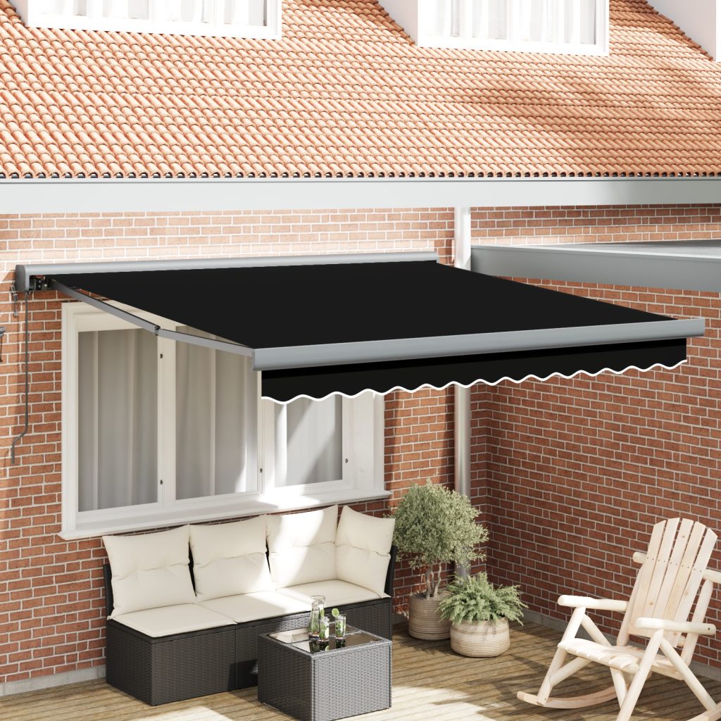 Automaattinen sisäänvedettävä markiisi musta 350x250 cm, Markiisinkankaan vaihto 3,5x2,5 m kehystä varten musta