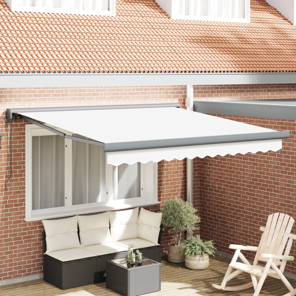 Automaattinen Sisäänvedettävä Markiisi Valkoinen 350x250 cm, Markiisinkorvaukselle 3.5x2.5 m runko Valkoinen