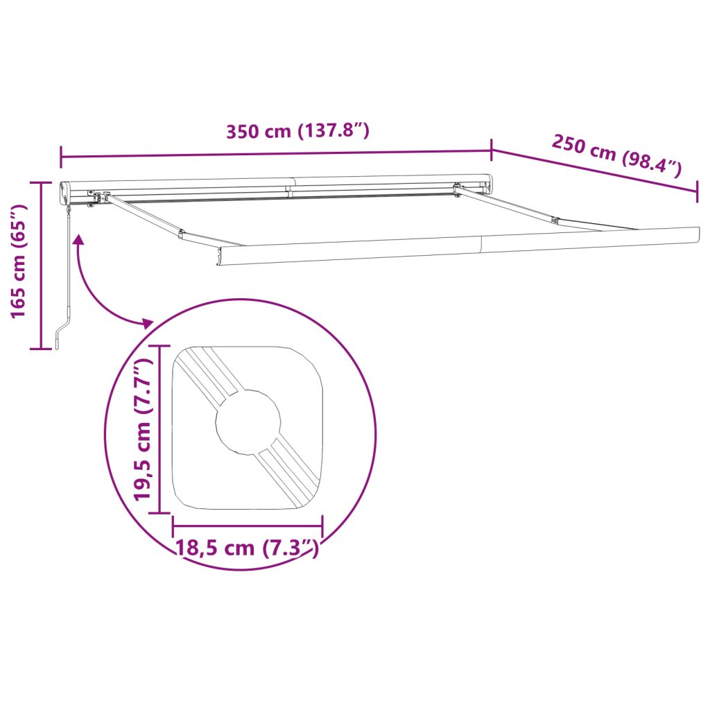 Manuaalinen sisäänvedettävä markiisi Vaaleanharmaa 350x250 cm, Markiisi vaihto kangas 3.5x2.5 m vaaleanharmaana - Image 11