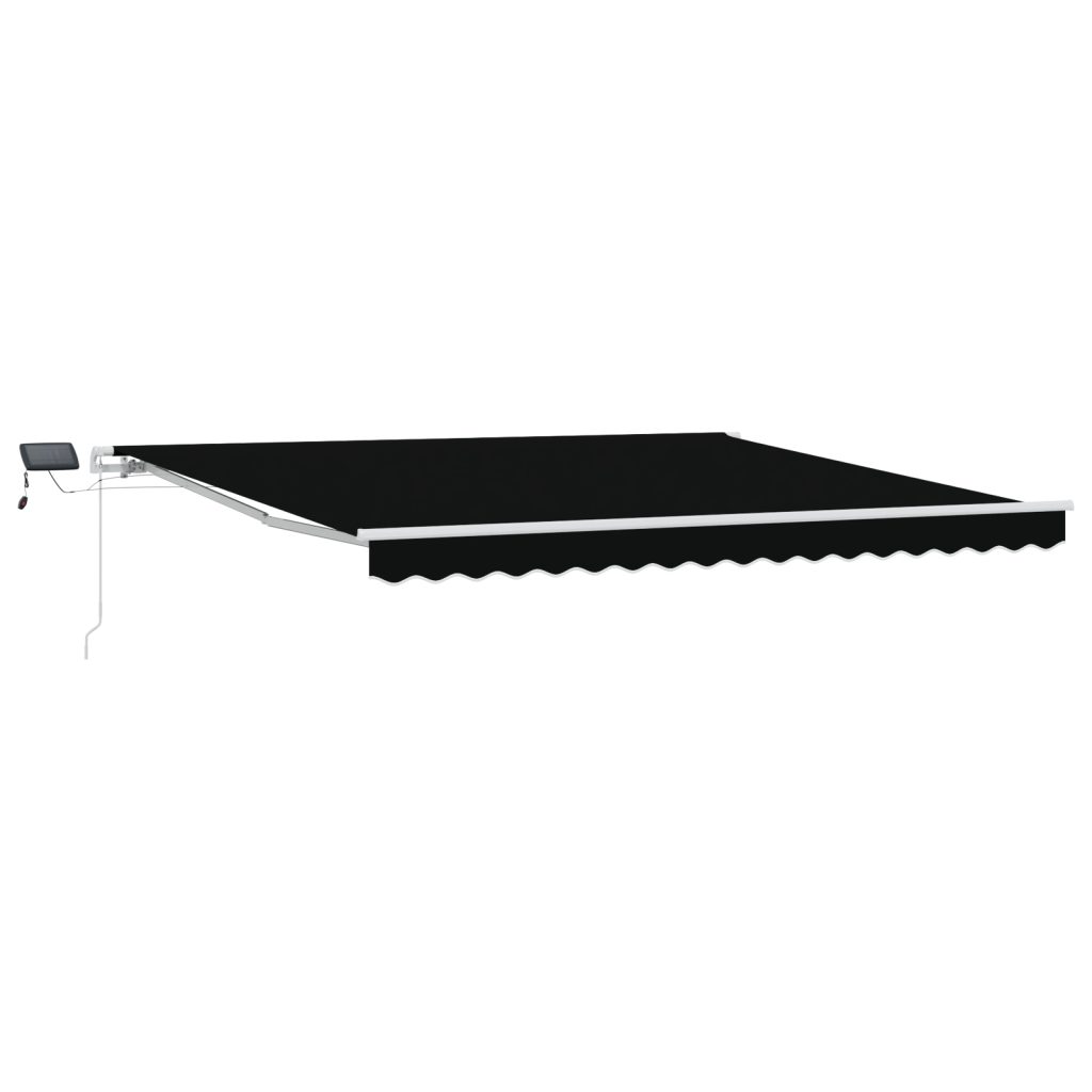 Manuaalinen Sisäänvedettävä Markiisi LED Musta 400x300 cm, Markiisin Korvaava Kangas 4x3 m Rungolle Musta - Image 2