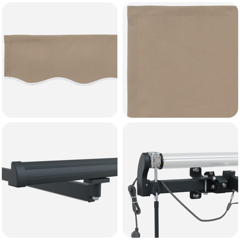 Automaattinen sisäänvedettävä markiisi LED-valolla beige 400x300 cm, Markiisin vaihto kangas 4x3 m kehykseen beige - Image 8