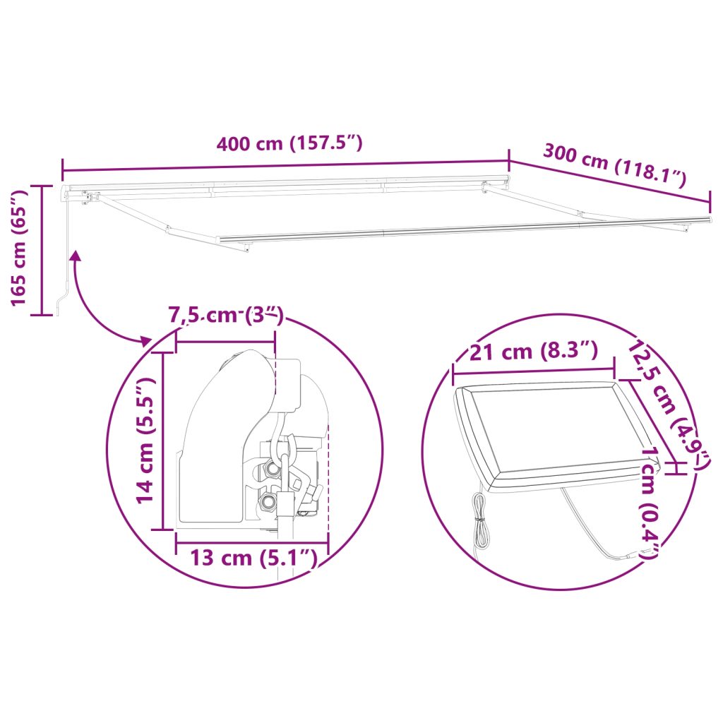 Manuaalinen sisäänvedettävä markiisi LED-valolla, vaaleanharmaa, 400x300 cm, Markiisikangas 4x3 m kehykseen, vaaleanharmaa - Image 12