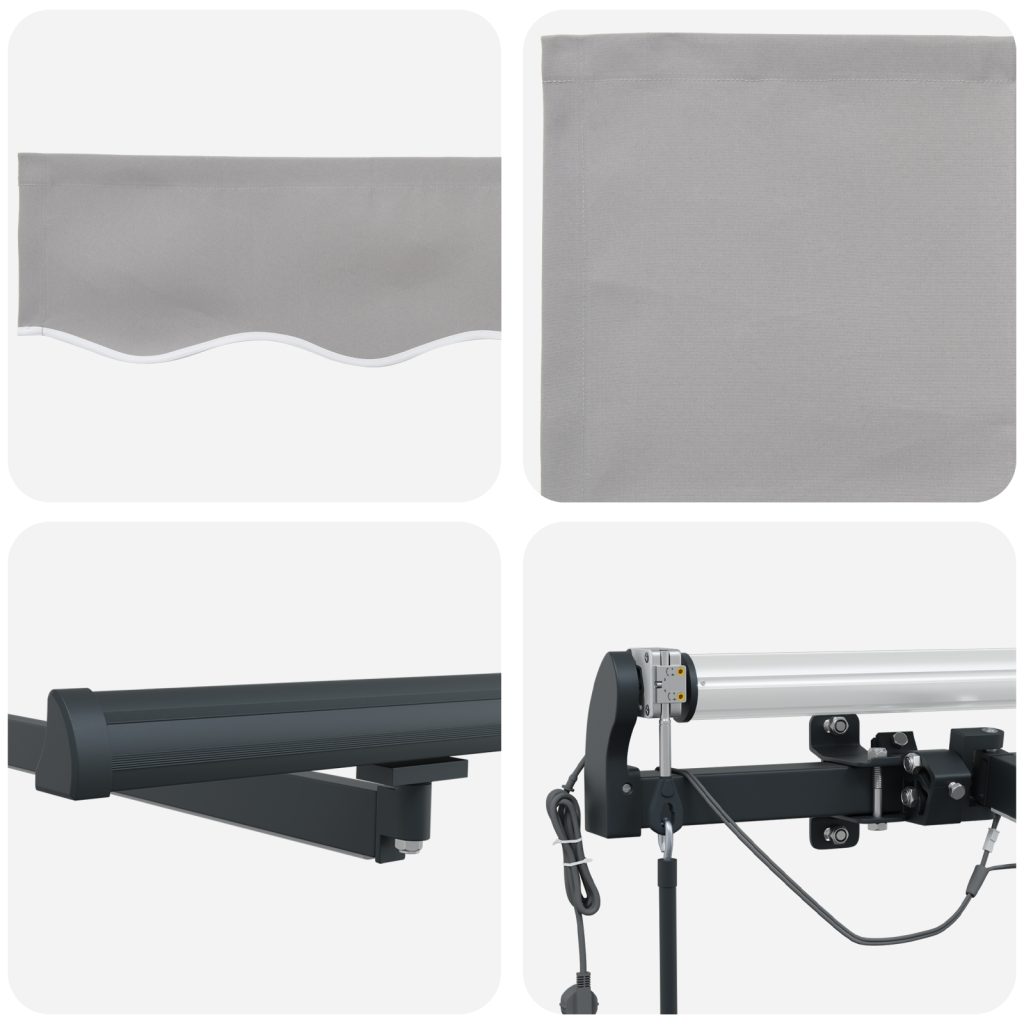 Automattinen sisäänvedettävä markiisi LED:llä Vaaleanharmaa 400x300 cm, Markiisin vaihtoakryylikangas 4x3 m kehykseen Vaaleanharmaa - Image 8