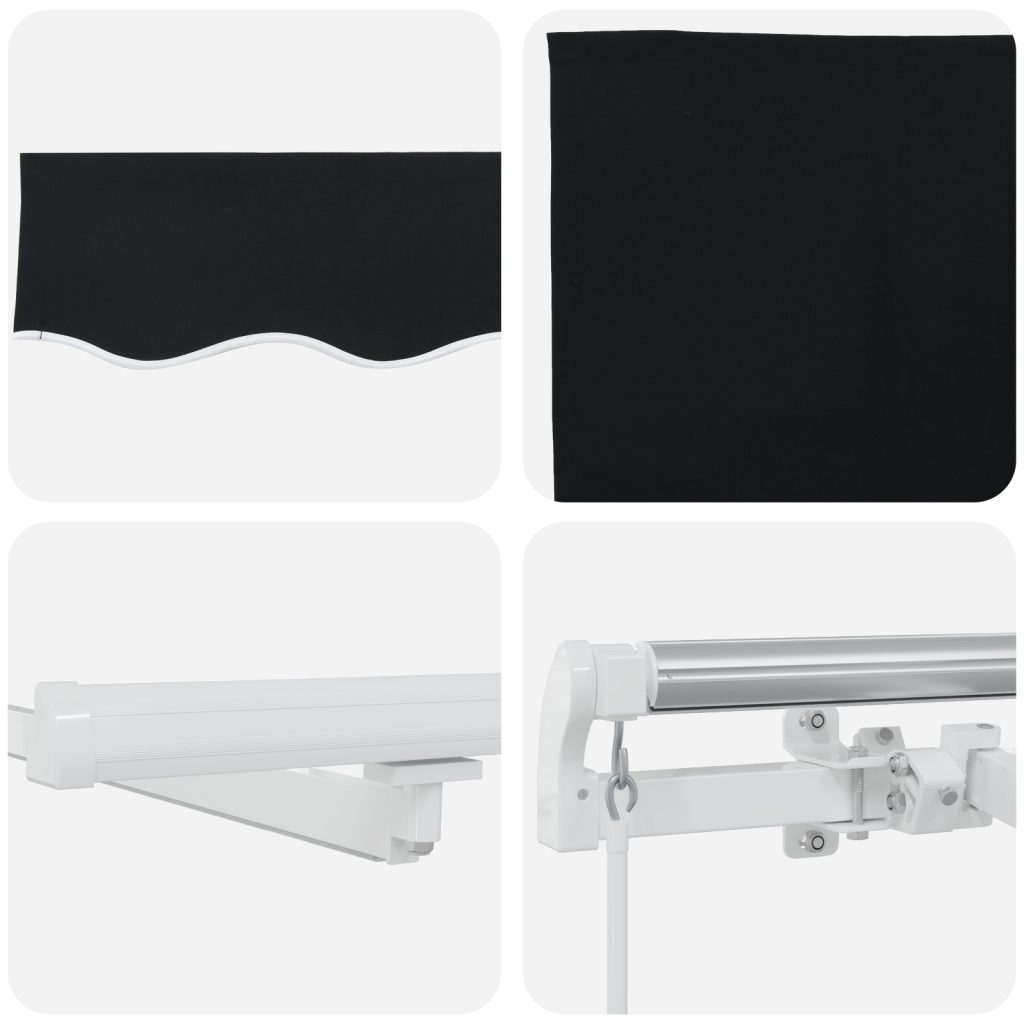 Manuaalinen Vedettävä Markiisi LED Musta 400x350 cm, Markiisin Korvaava Kangas 4x3.5 m Rungolle Musta - Image 8