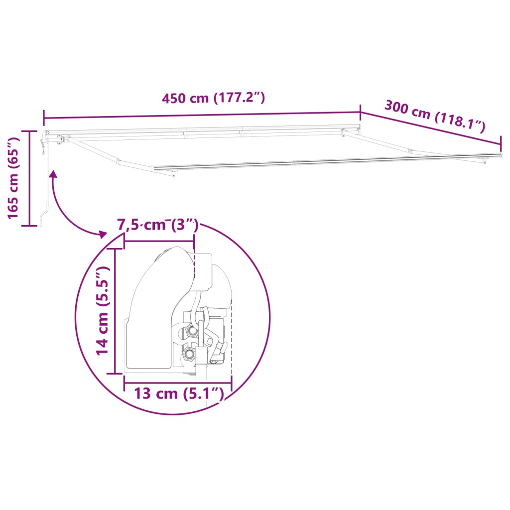 Automaattinen sisäänvedettävä markiisi musta 450x300 cm, Markiisivaihtokangas 4.5x3 m runkoon musta - Image 12