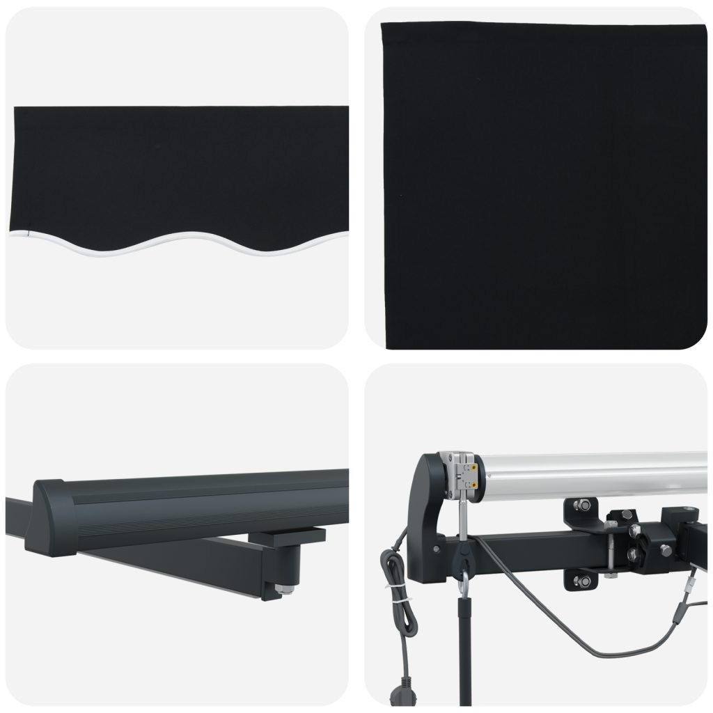 automaattinen sisäänvedettävä markiisi LED:illä Musta 450x300 cm, markiisin vaihtokangas 4.5x3 m kehykseen Musta - Image 8