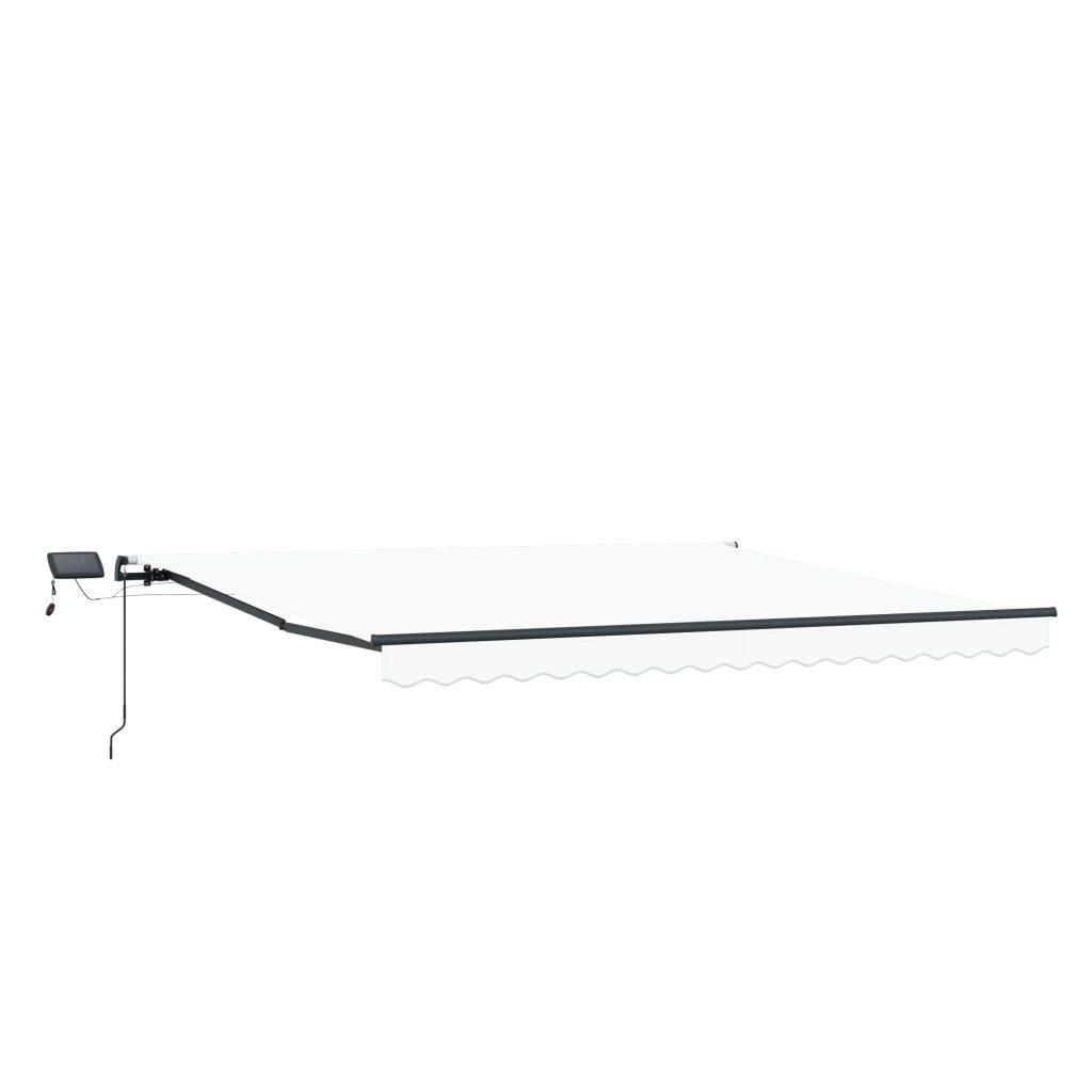 Manuaalinen sisäänvedettävä markiisi LED-valolla Valkoinen 450x300 cm, Markiisi Vaihtokangas 4.5x3 m Kehykseen Valkoinen - Image 4