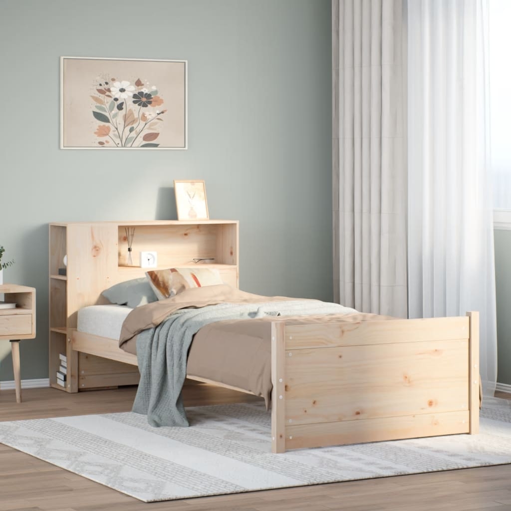 Sänky kirjahyllyllä ilman patjaa 90x200 cm täysi mänty