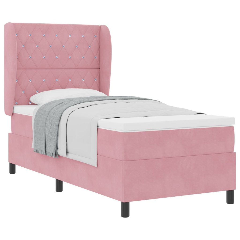 Box Spring -sänky patjalla, pinkki 90x190 cm samettinen - Image 2