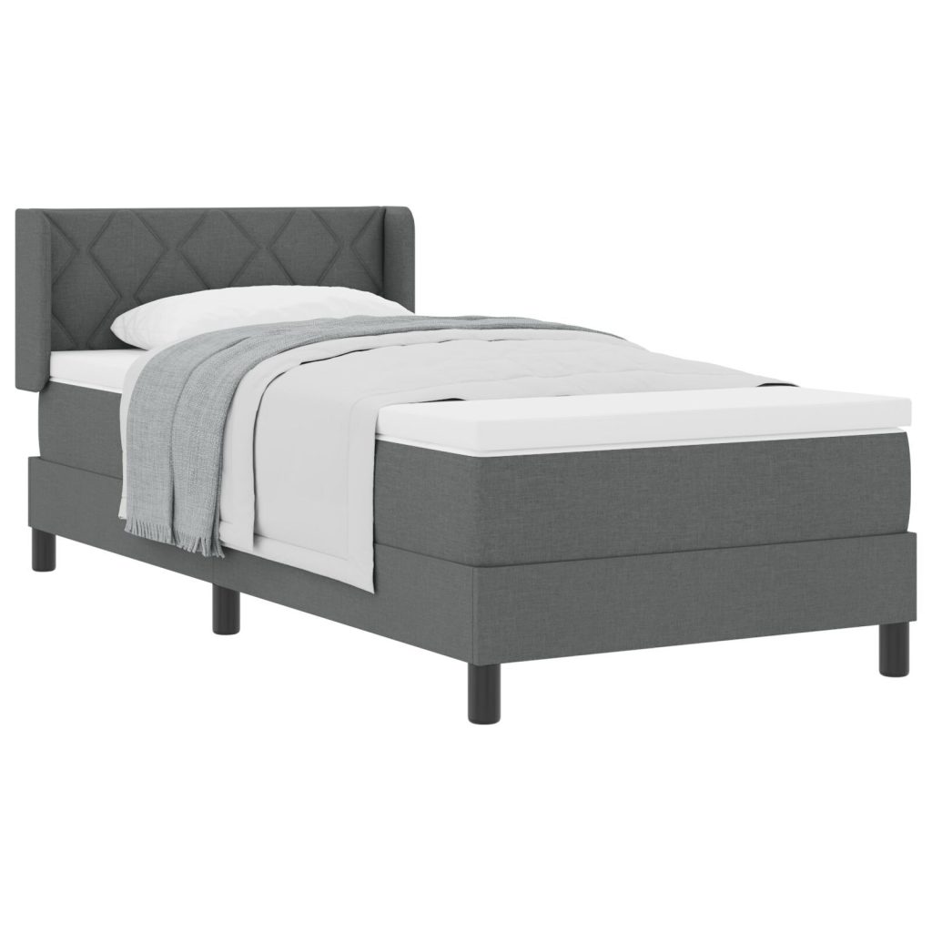 Box Spring -sänky tumma harmaa 90x190 cm kangas, Pääty timanttileikkauksella tumma harmaa 90 cm kangas - Image 2