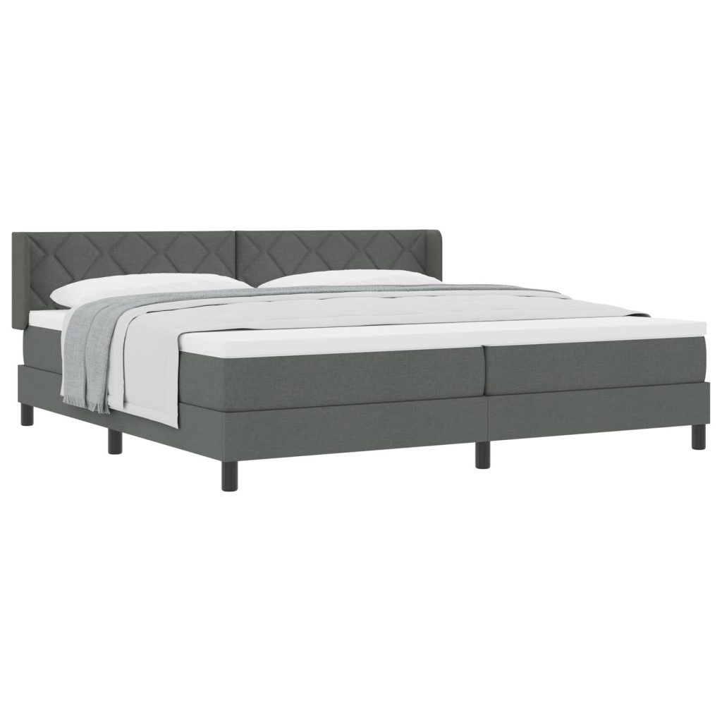 Box Spring Sänky Patjalla Tummanharmaa 200x200 cm Kangas, Pääty Timantin Lohkot Suunnittelu Tummanharmaa 200 cm Kangas - Image 2