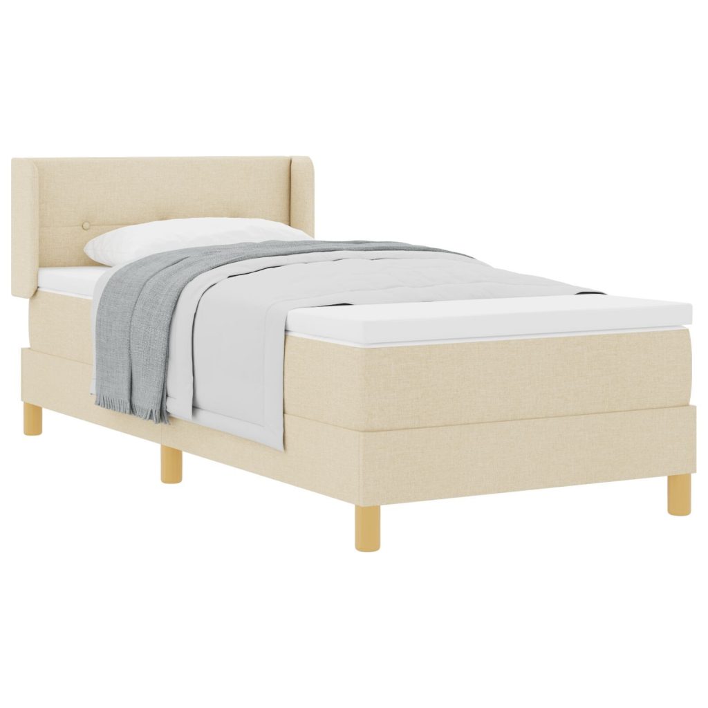 Box Spring -sänky patjalla, kerma 90x200 cm kangas, pääty nappiholkilla, kerma 90 cm kangas - Image 2