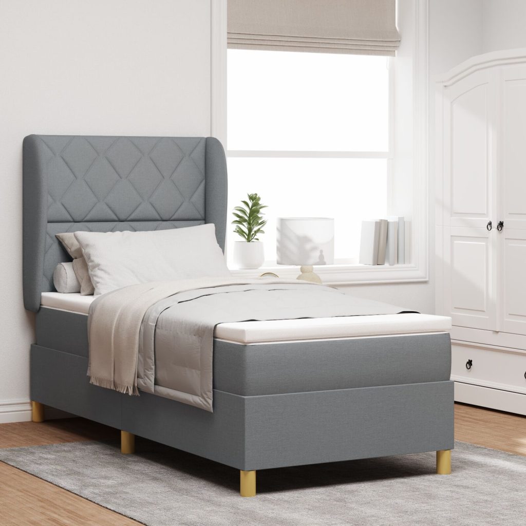 Box Spring -vuode patjan kanssa - Vaaleanharmaa - 90x200 cm Kangas