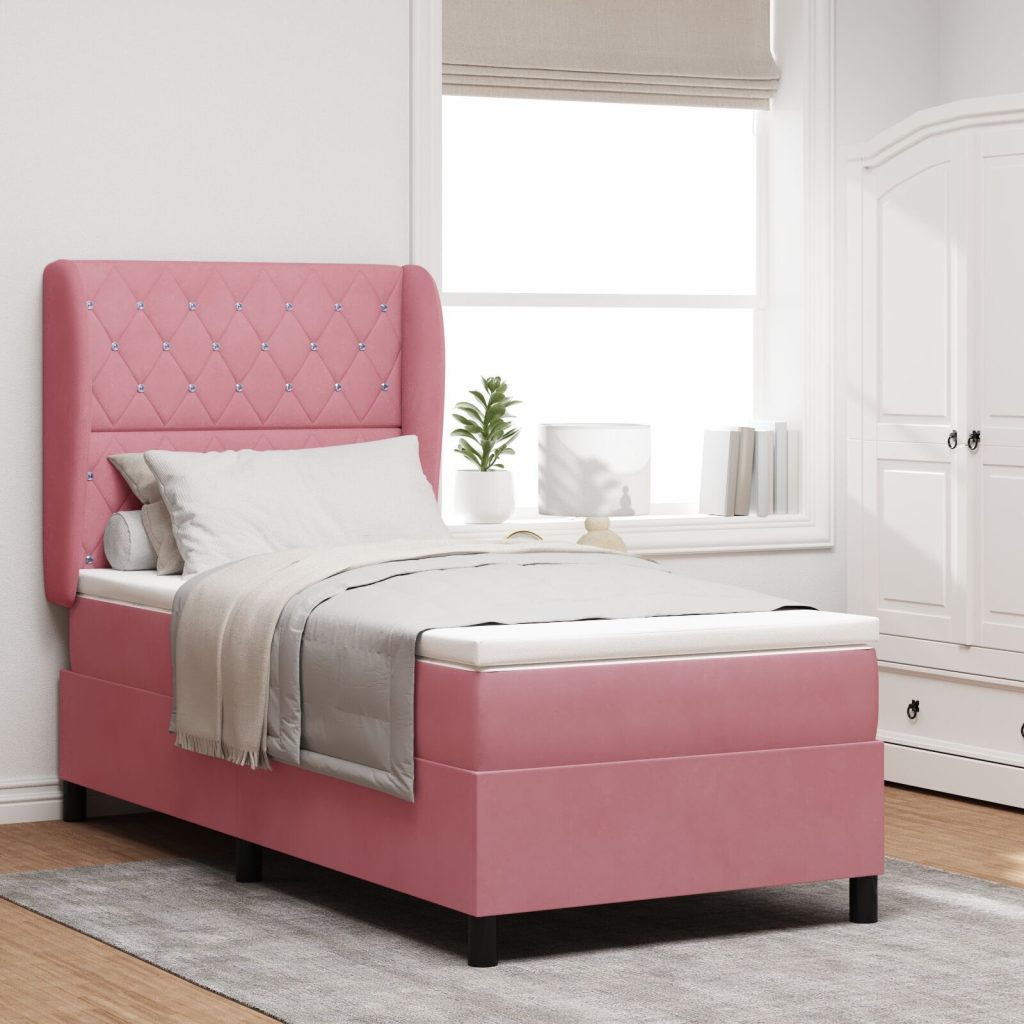 Box Spring -sänky patjalla, pinkki 90x190 cm samettinen