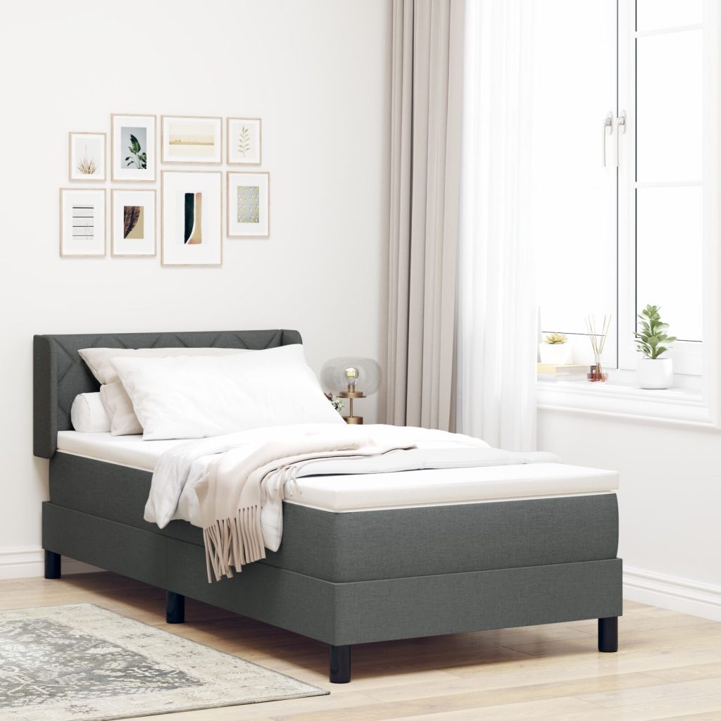 Box Spring -sänky tumma harmaa 90x190 cm kangas, Pääty timanttileikkauksella tumma harmaa 90 cm kangas