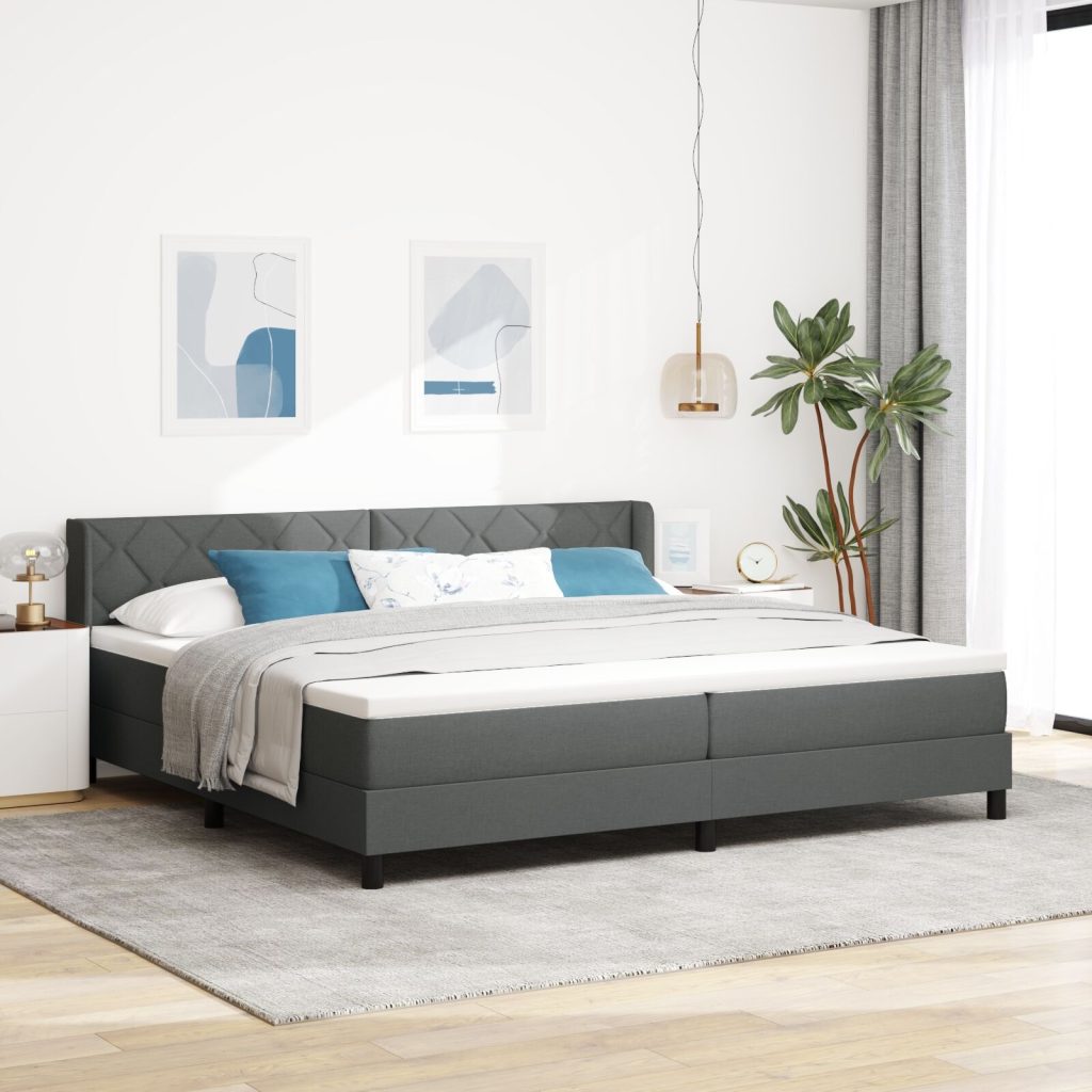 Box Spring Sänky Patjalla Tummanharmaa 200x200 cm Kangas, Pääty Timantin Lohkot Suunnittelu Tummanharmaa 200 cm Kangas