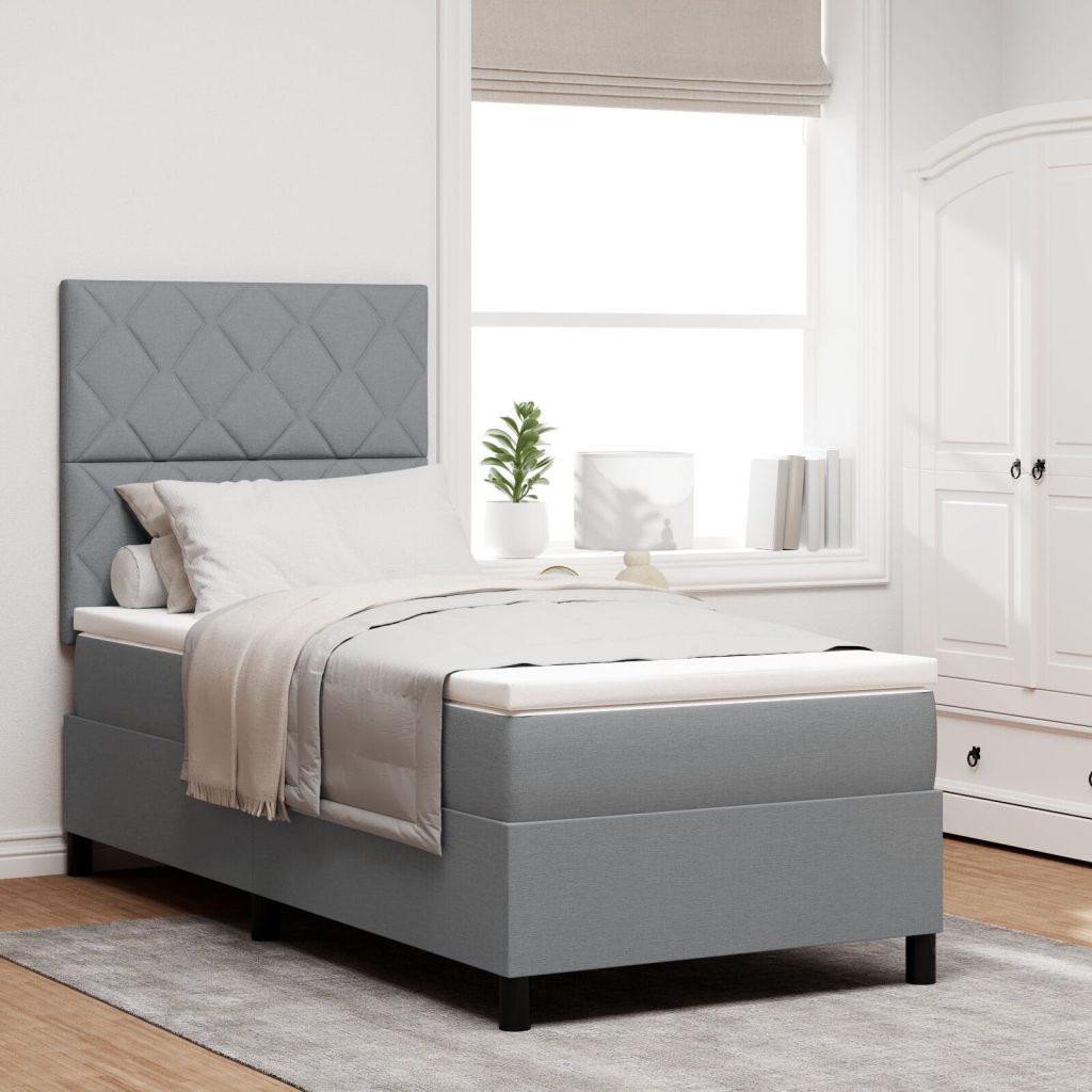 Box Spring Sänky Patjan ja LED Valon kanssa Vaaleanharmaa 100x200 cm Kangas