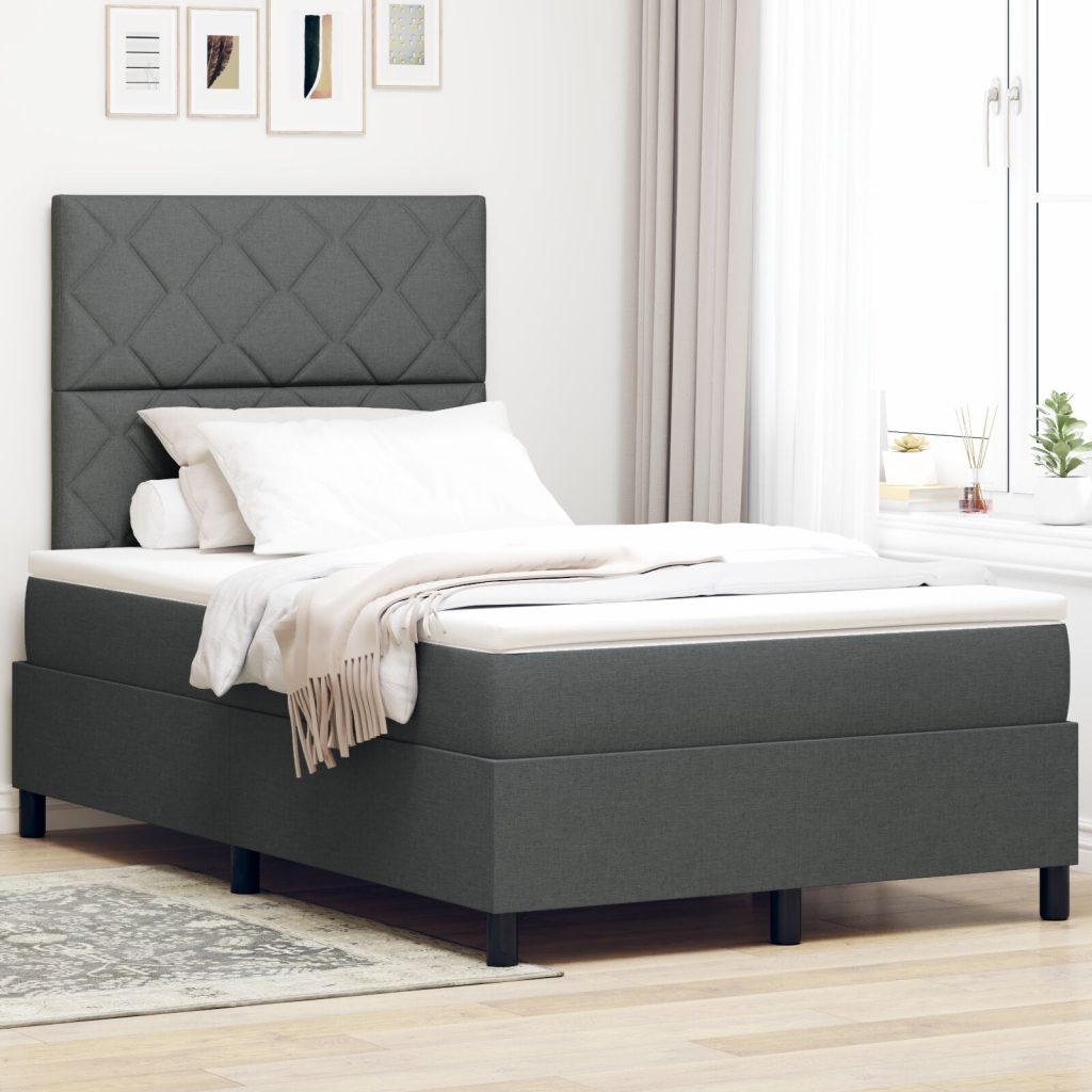Boxspring sänky Patjan & LED:n kanssa Tummanharmaa 120x190 cm Kangas