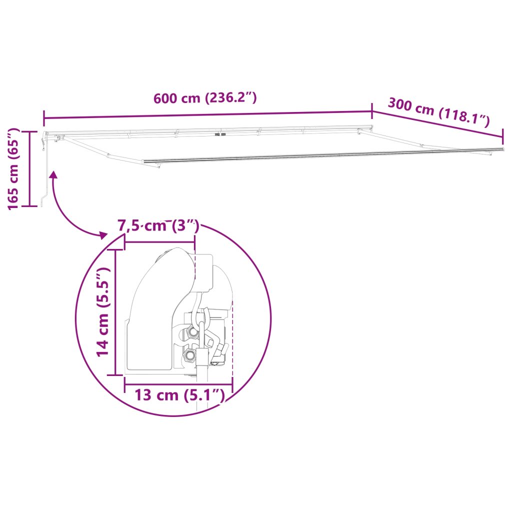 Automaattinen sisäänvedettävä markiisi monivärisillä raidoilla, 600x300 cm - Image 12