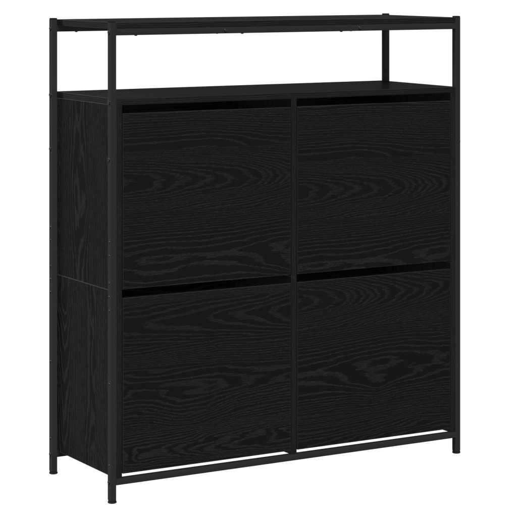 kengäteline 4 kääntyvällä laatikolla Musta tammi 100x34x112 cm - Image 2