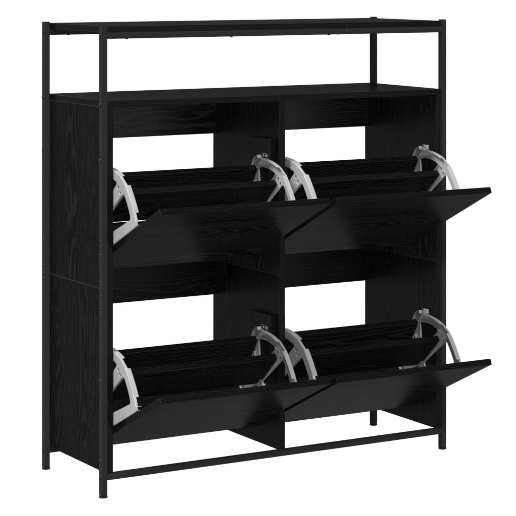 kengäteline 4 kääntyvällä laatikolla Musta tammi 100x34x112 cm - Image 5