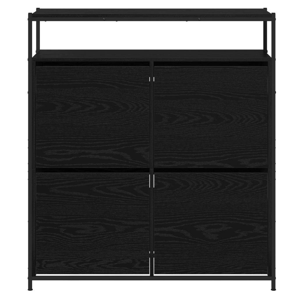 kengäteline 4 kääntyvällä laatikolla Musta tammi 100x34x112 cm - Image 6