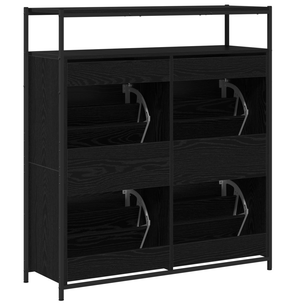 kengäteline 4 kääntyvällä laatikolla Musta tammi 100x34x112 cm - Image 8