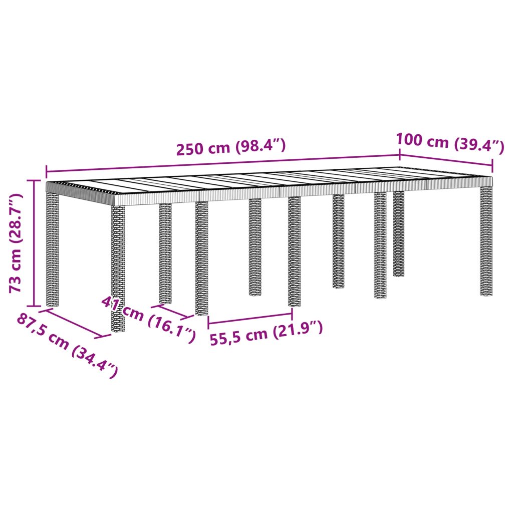 Puutarhapöytä Valkoinen 250x100x73 cm Poly Rattan, Puutarhapöytä Valkoinen 100x100x73 cm Poly Rattan, Puutarhapöytä Valkoinen 150x100x73 cm Poly Rattan - Image 11
